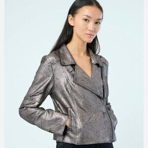 Marrakech Piper Distressed Metallic Moto Jacket, Size Medium